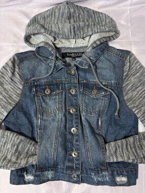 Marezzi Apparel Denim & Gray Knit Hooded Jacket Size M